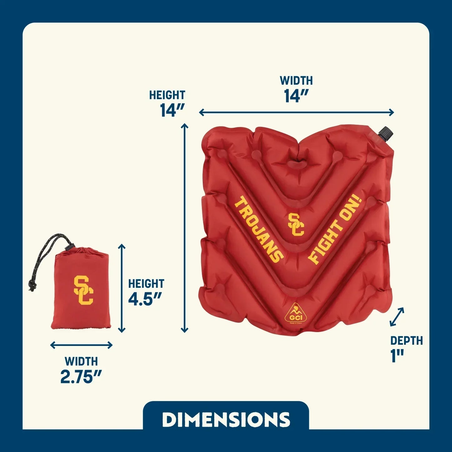 Ultra-Lightweight College V Seat Inflatable Stadium Cushion - USC Trojans - Choice 523 - Lightweight Folding Bleacher Chair with Cushioning Detail