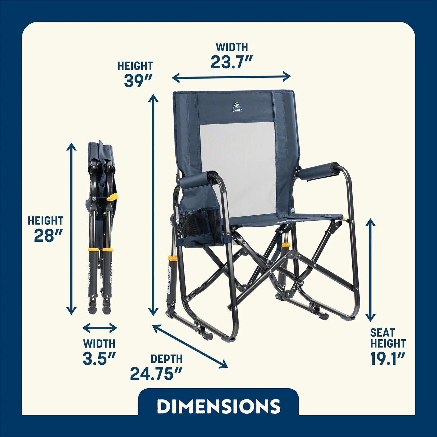 Patented Spring-Action Stowaway Rocker with Storage Pouch - Choice 573 - Heavy-Duty Kickback Rocker with Beverage Holder Detail