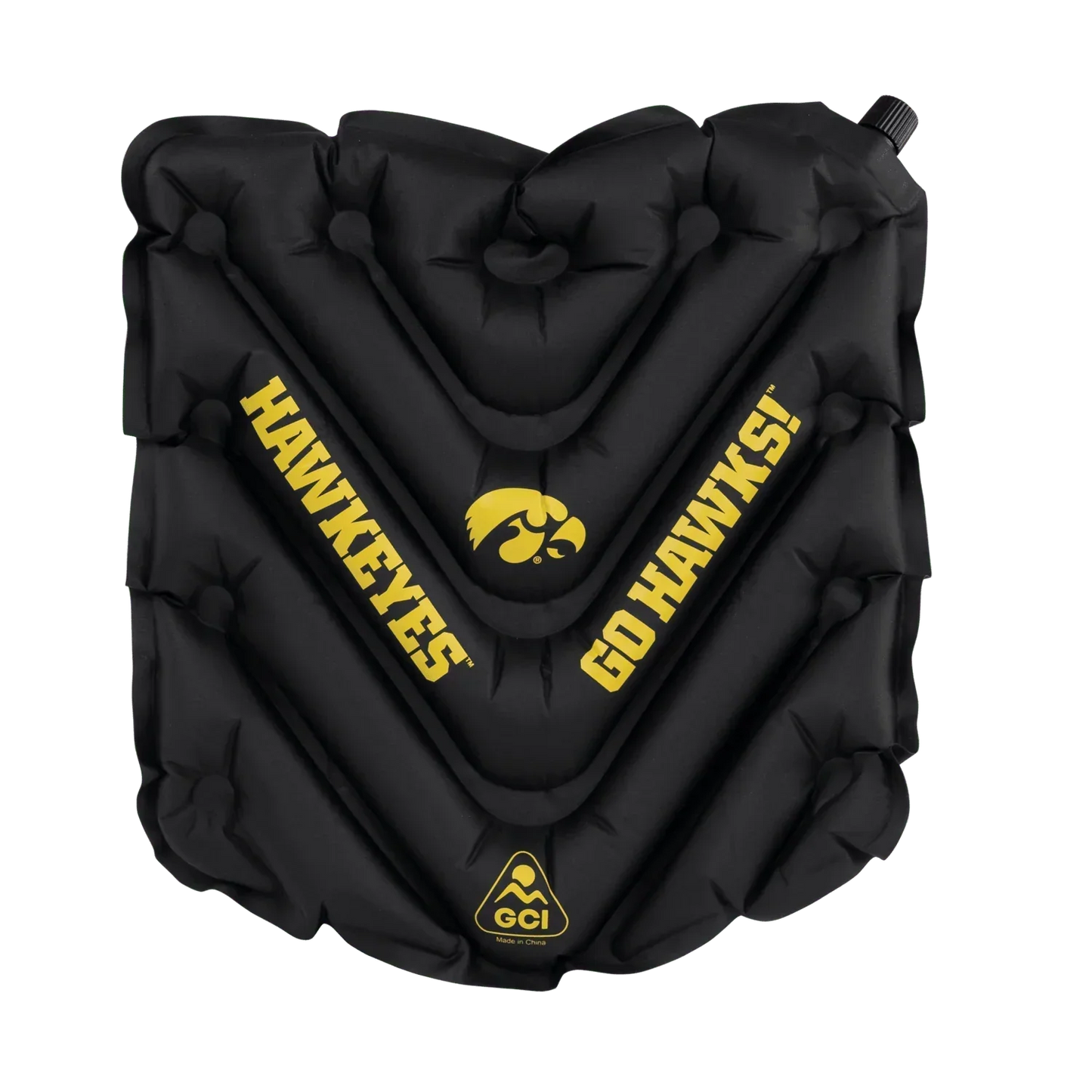 Ergonomic Back-Support College V Seat Inflatable Stadium Cushion - Iowa Hawkeyes - Choice 157 - Grandstand Cushion Seat with Secure Under-Bench Hooks - Default Title