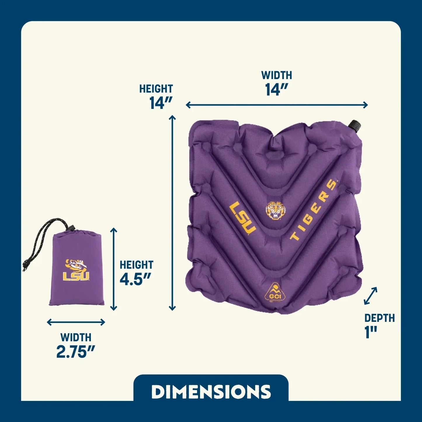 Ergonomic Back-Support College V Seat Inflatable Stadium Cushion - LSU Tigers - Choice 762 - Bleacher-Friendly Stadium Chair with Back Support Detail