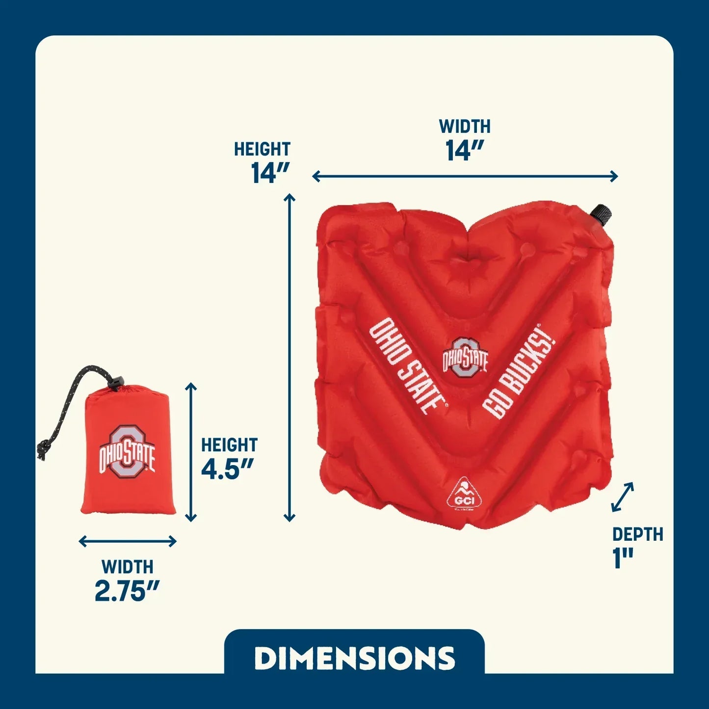 Ultra-Lightweight College V Seat Inflatable Stadium Cushion - Ohio State Buckeyes - Choice 778 - Bleacher-Friendly Stadium Chair with Back Support Detail