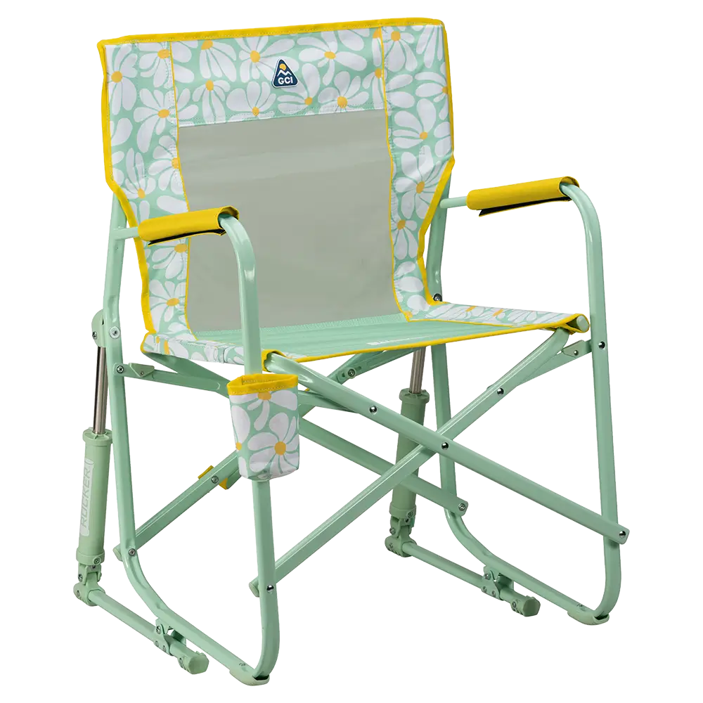 Premium All-Weather Freestyle Rocker - Choice 711 - Freestyle Rocker Portable Outdoor Folding Chair - Green/Yellow