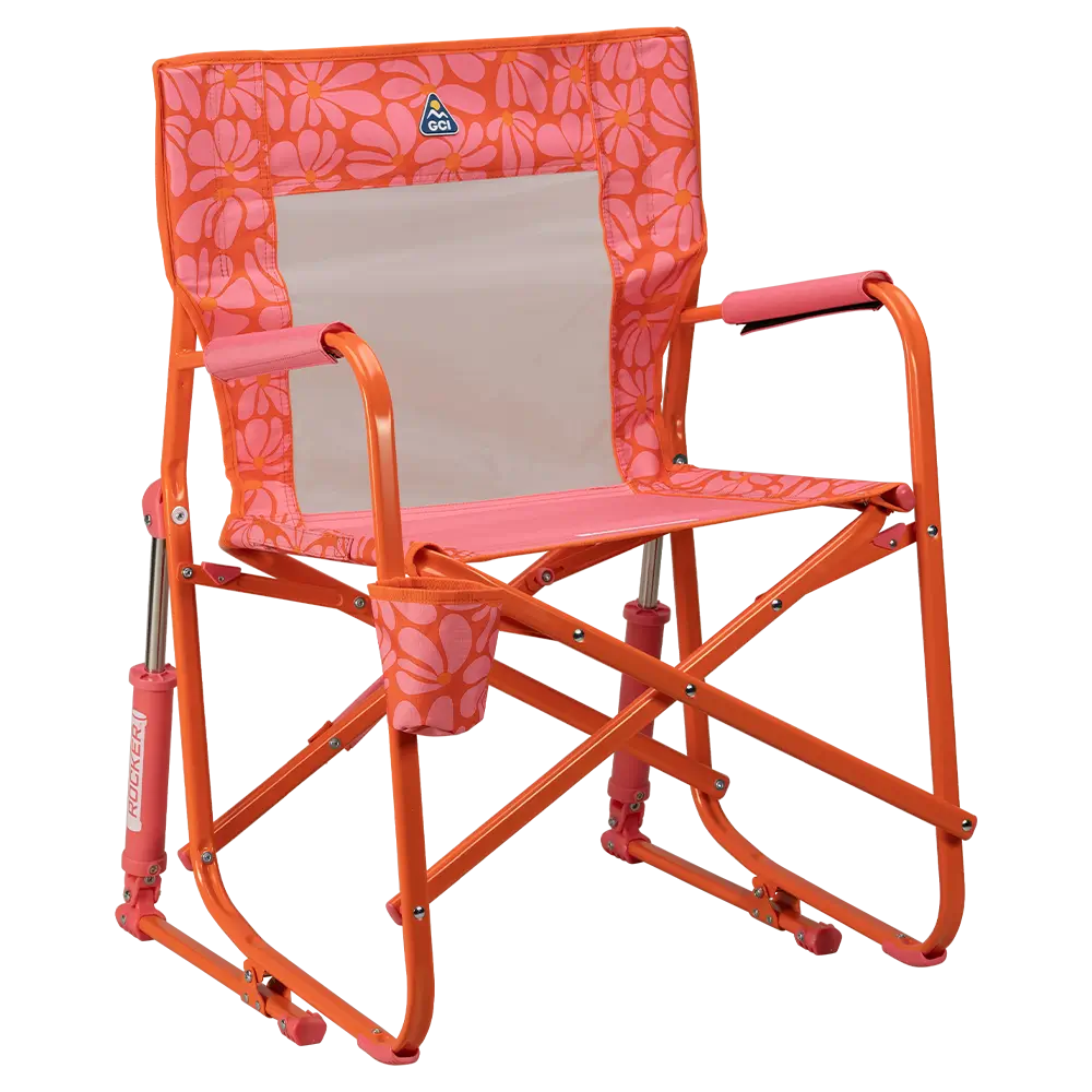Premium All-Weather Freestyle Rocker - Choice 711 - Freestyle Rocker Portable Outdoor Folding Chair - Pink/Orange