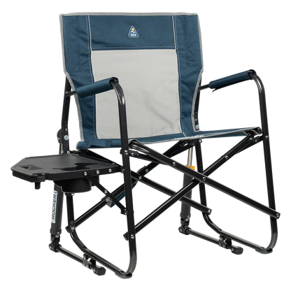 Premium All-Weather Freestyle Rocker with Side Table - Choice 853 - Patented Spring-Action Rocking Chair for Camping - Heathered Indigo