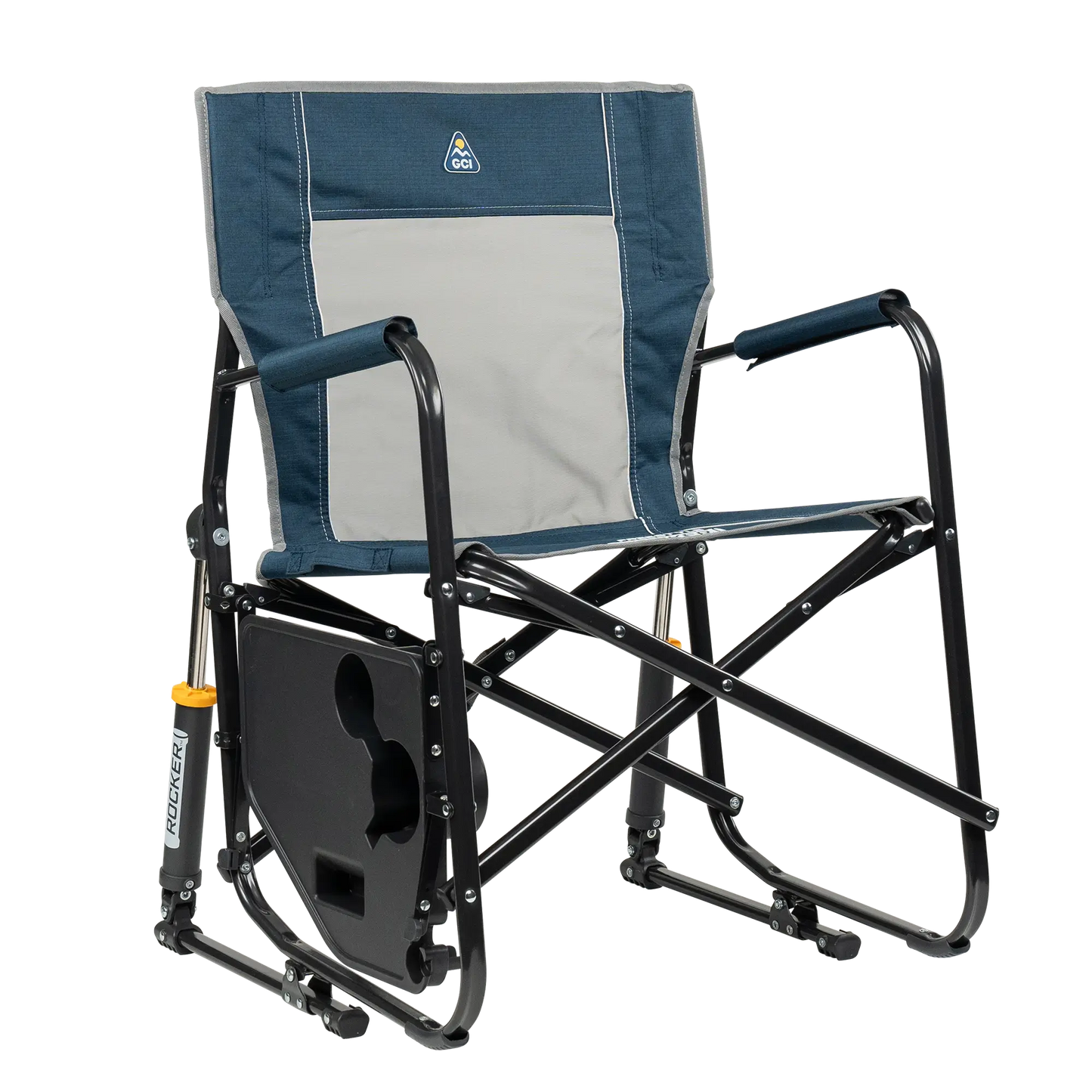 Premium All-Weather Freestyle Rocker with Side Table - Choice 853 - Patented Spring-Action Rocking Chair for Camping Detail