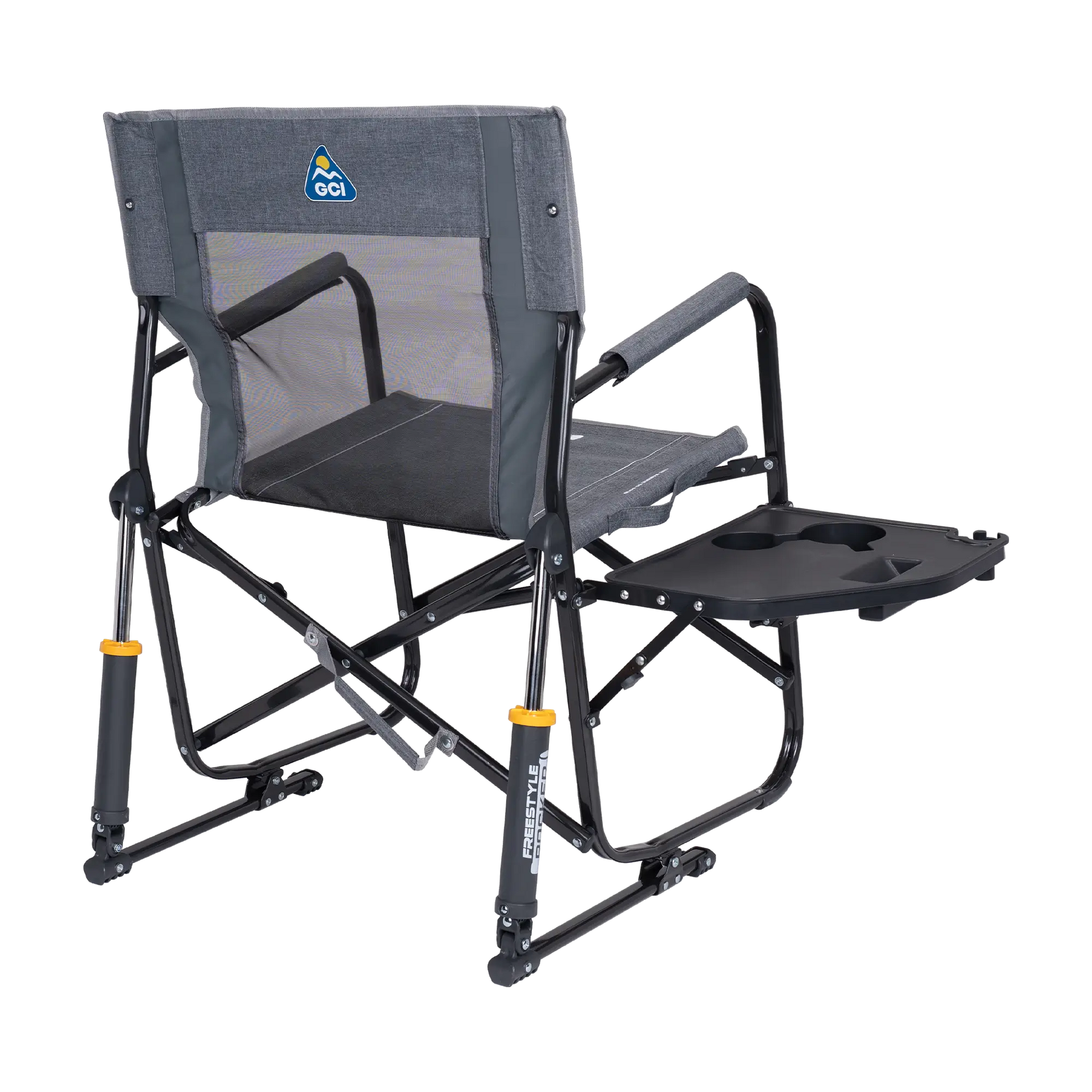 Premium All-Weather Freestyle Rocker with Side Table - Choice 853 - Patented Spring-Action Rocking Chair for Camping Detail
