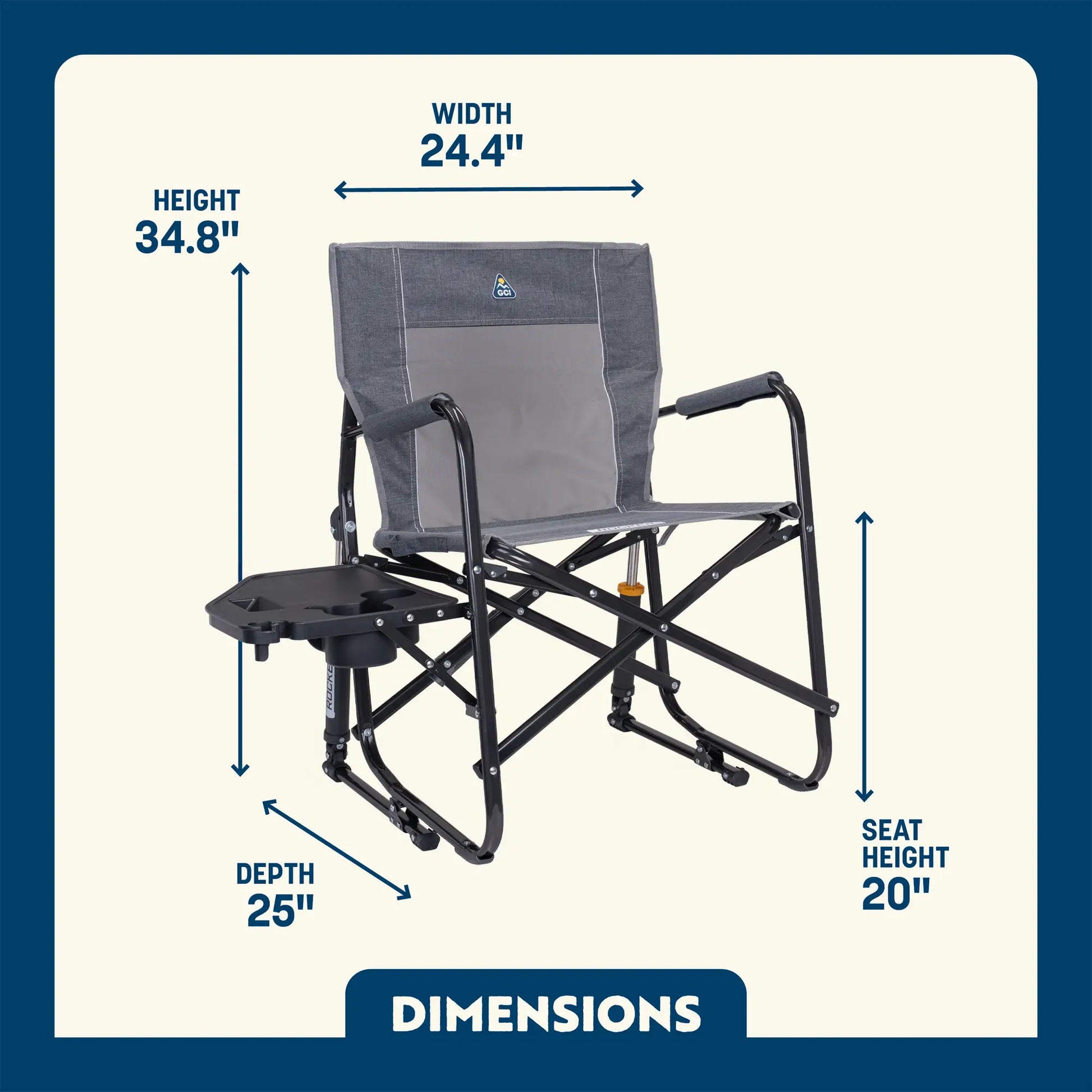 Premium All-Weather Freestyle Rocker with Side Table - Choice 853 - Patented Spring-Action Rocking Chair for Camping Detail