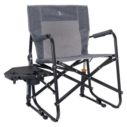 Premium All-Weather Freestyle Rocker with Side Table - Choice 853 - Patented Spring-Action Rocking Chair for Camping - Heathered Pewter