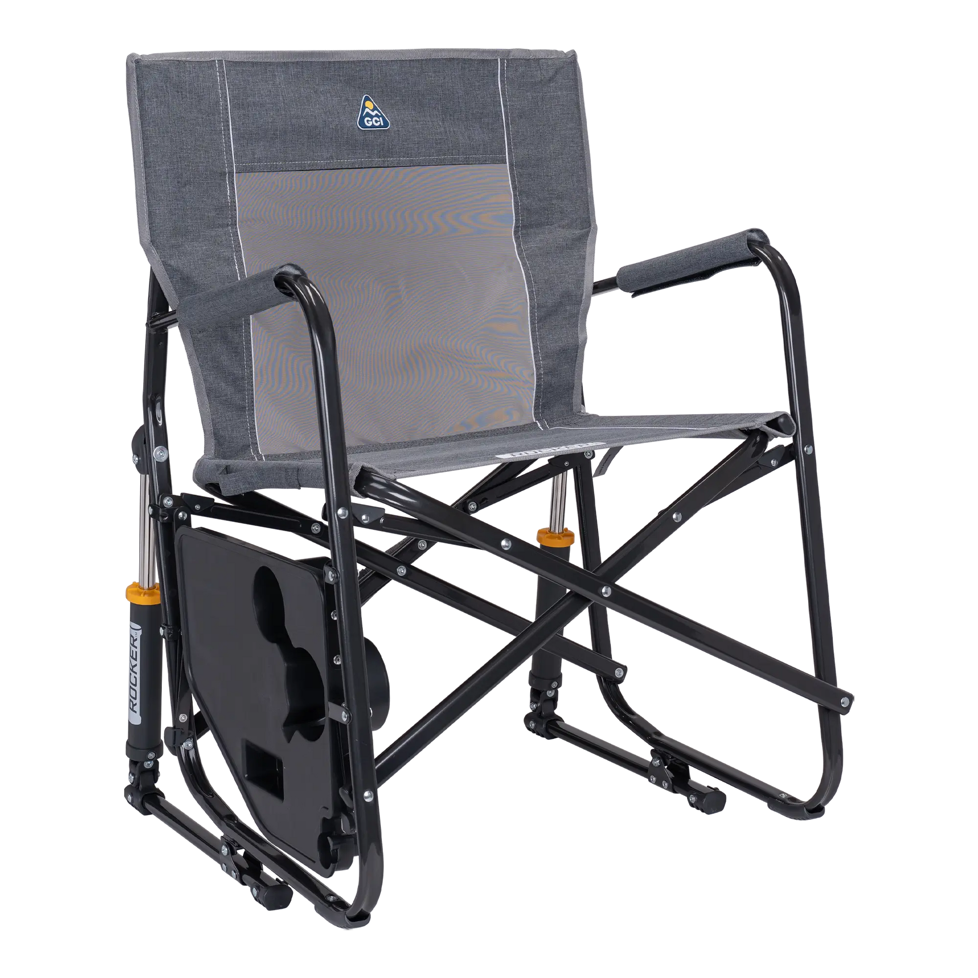 Premium All-Weather Freestyle Rocker with Side Table - Choice 853 - Patented Spring-Action Rocking Chair for Camping Detail
