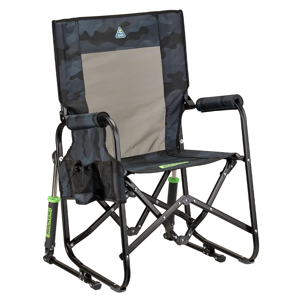 Heavy-Duty Freestyle Stowaway Rocker - Choice 794 - Patented Spring-Action Rocking Chair for Camping - Stealth Camo