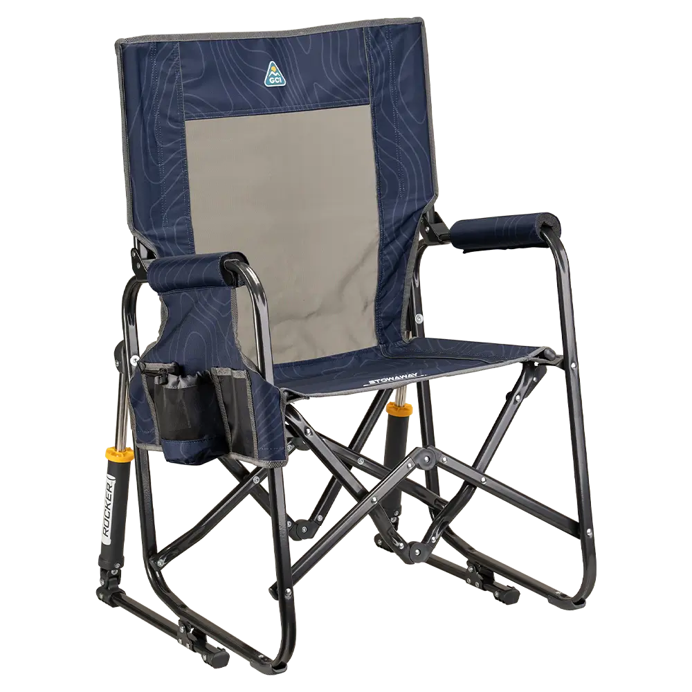 Heavy-Duty Freestyle Stowaway Rocker - Choice 794 - Patented Spring-Action Rocking Chair for Camping - Navy Topo
