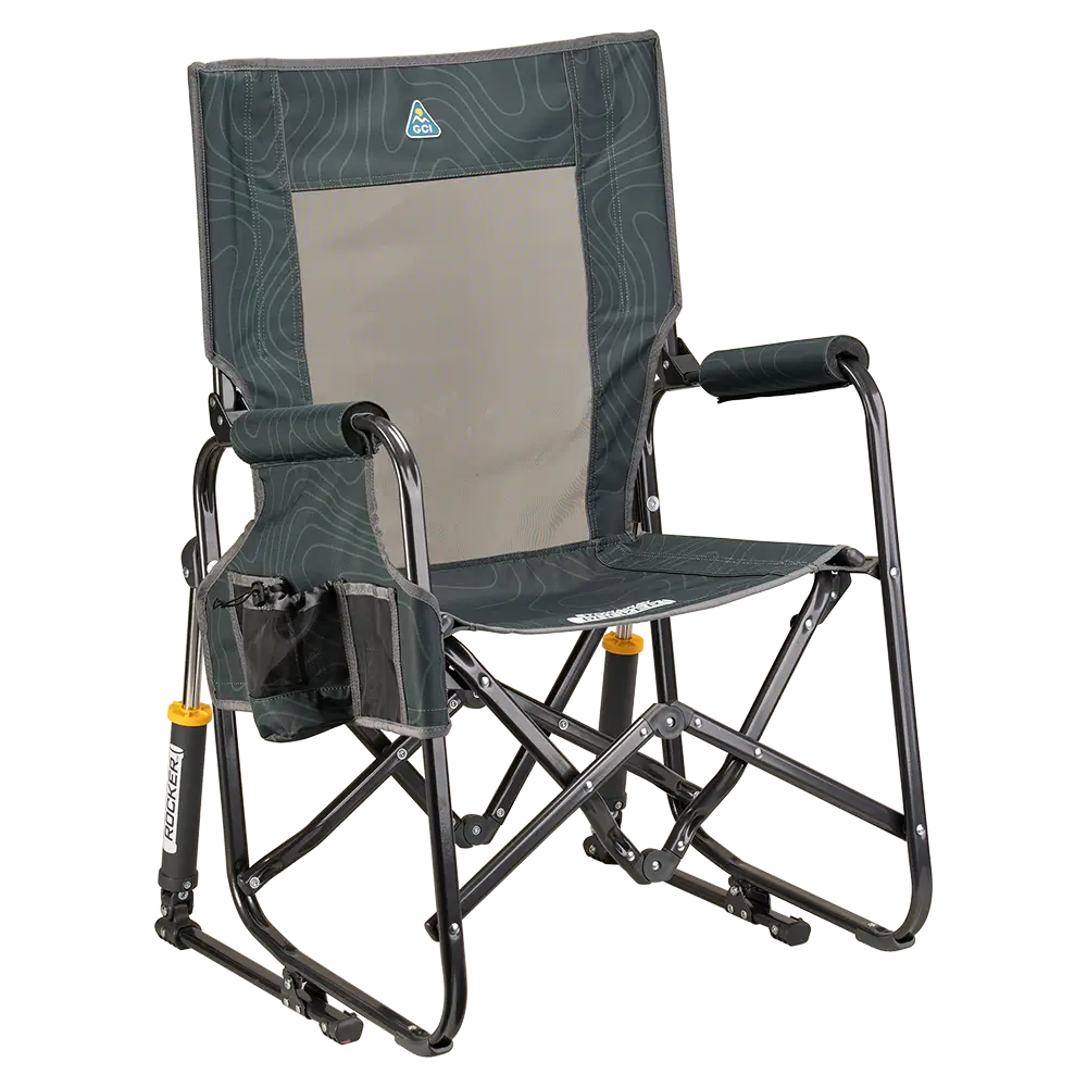 Heavy-Duty Freestyle Stowaway Rocker - Choice 794 - Patented Spring-Action Rocking Chair for Camping - Hunter Topo