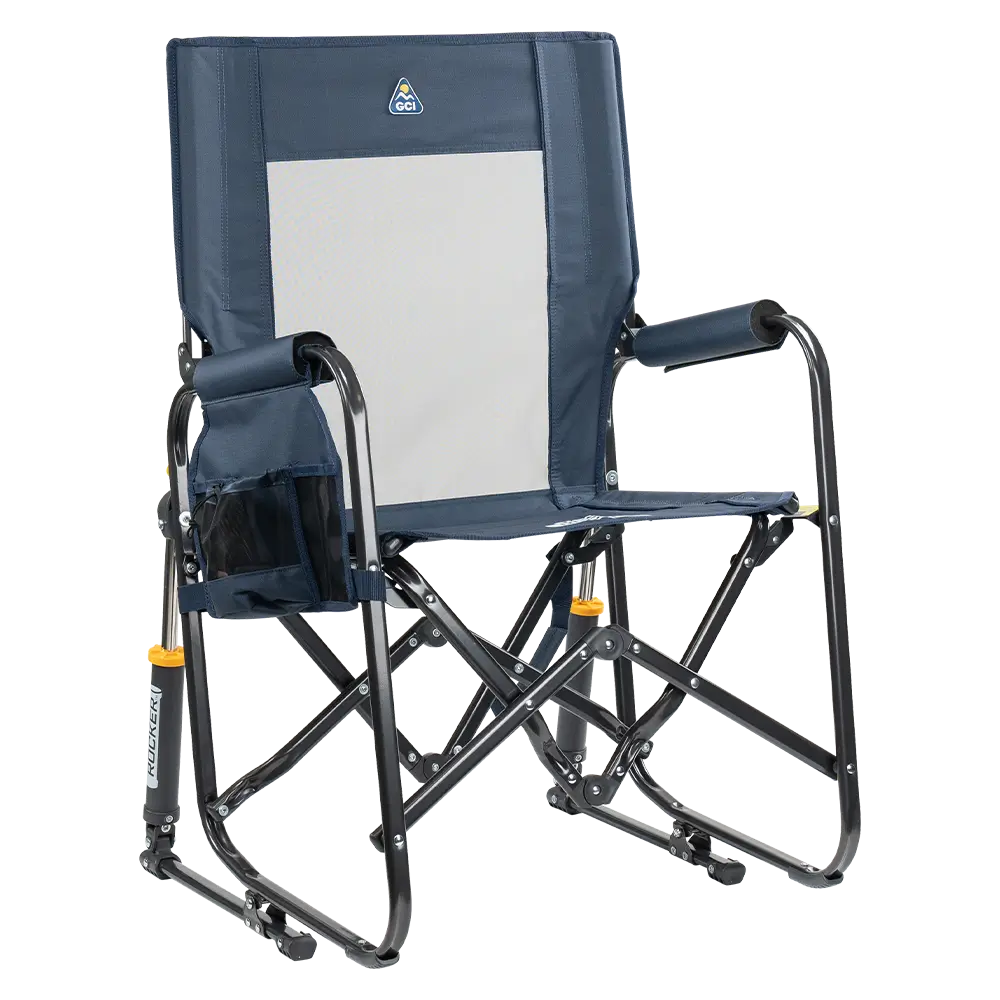 Heavy-Duty Freestyle Stowaway Rocker - Choice 794 - Patented Spring-Action Rocking Chair for Camping - Denim