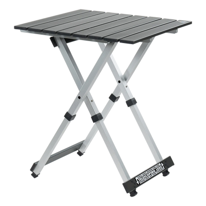 Heavy-Duty Grilling Compact Camp Table 20 - Choice 513 - Slim-Fold Outdoor Cook Station with Storage Shelves - Black Chrome