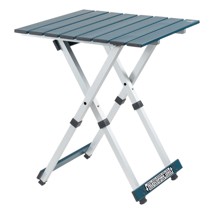 Heavy-Duty Grilling Compact Camp Table 20 - Choice 513 - Slim-Fold Outdoor Cook Station with Storage Shelves - Teal