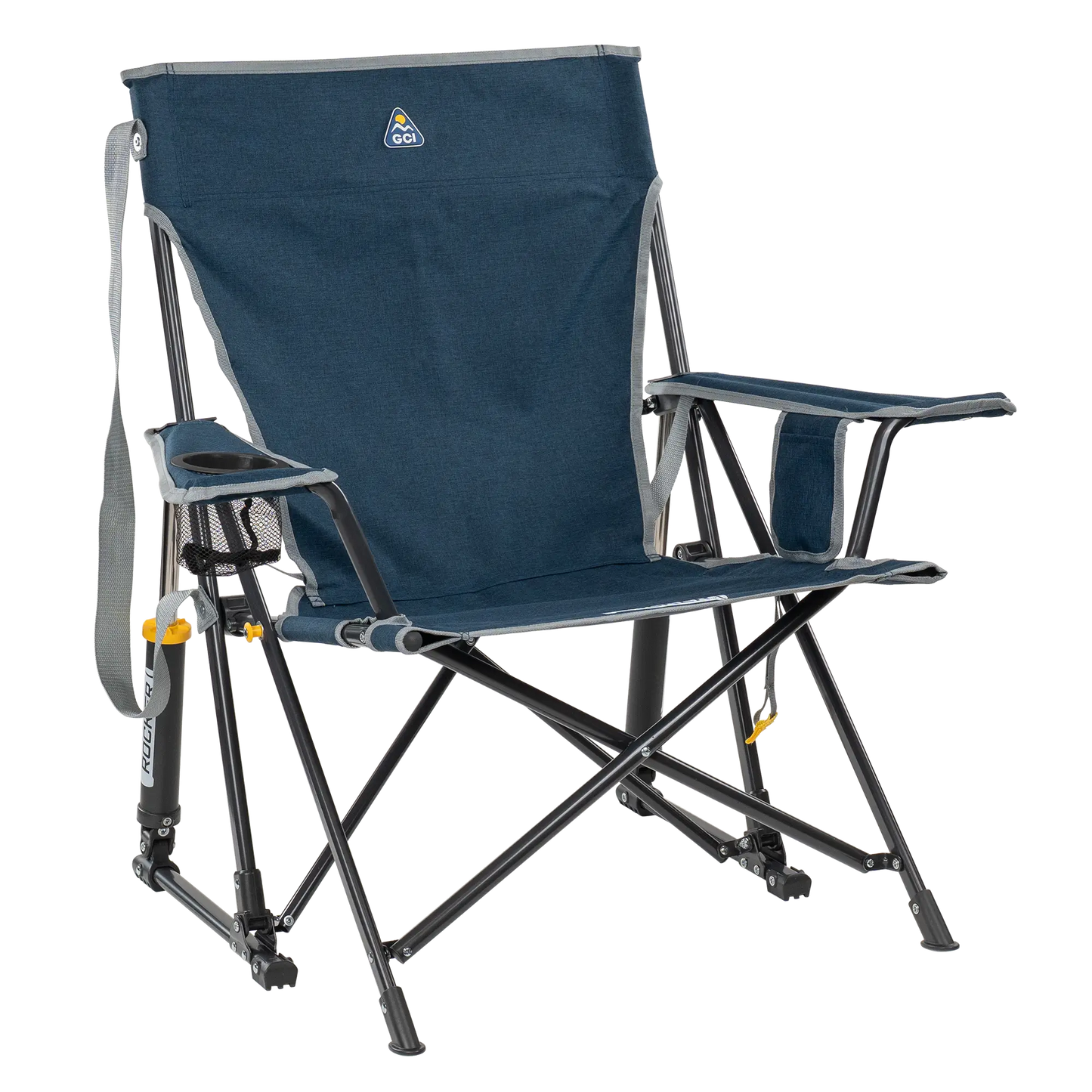Luxury Camp Kickback Rocker - Choice 345 - Heavy-Duty Kickback Rocker with Beverage Holder - Heathered Indigo