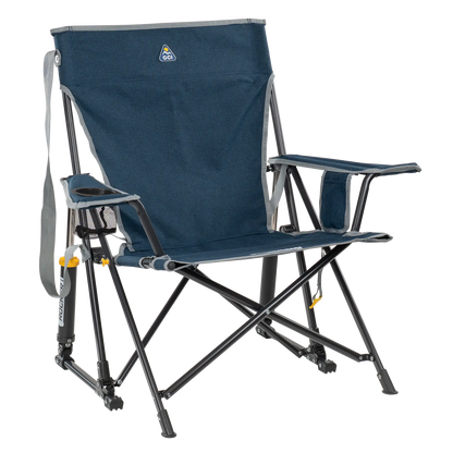 Luxury Camp Kickback Rocker - Choice 345 - Heavy-Duty Kickback Rocker with Beverage Holder - Heathered Indigo