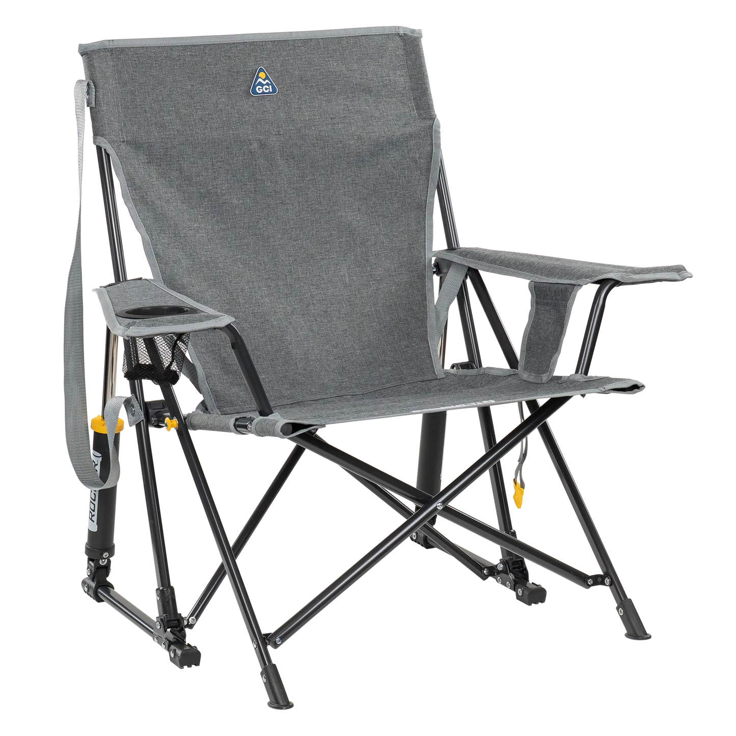 Luxury Camp Kickback Rocker - Choice 345 - Heavy-Duty Kickback Rocker with Beverage Holder - Heathered Pewter