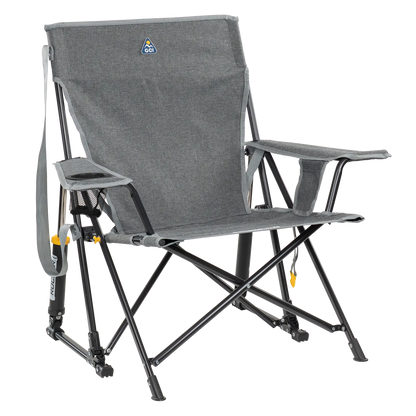 Luxury Camp Kickback Rocker - Choice 345 - Heavy-Duty Kickback Rocker with Beverage Holder - Heathered Pewter