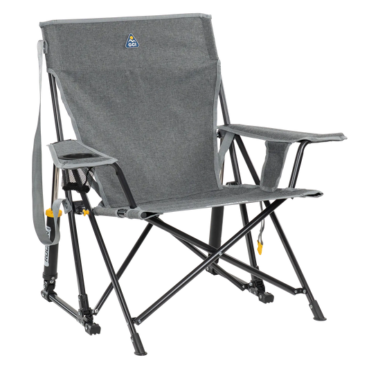 Luxury Camp Kickback Rocker - Choice 345 - Heavy-Duty Kickback Rocker with Beverage Holder - Heathered Pewter