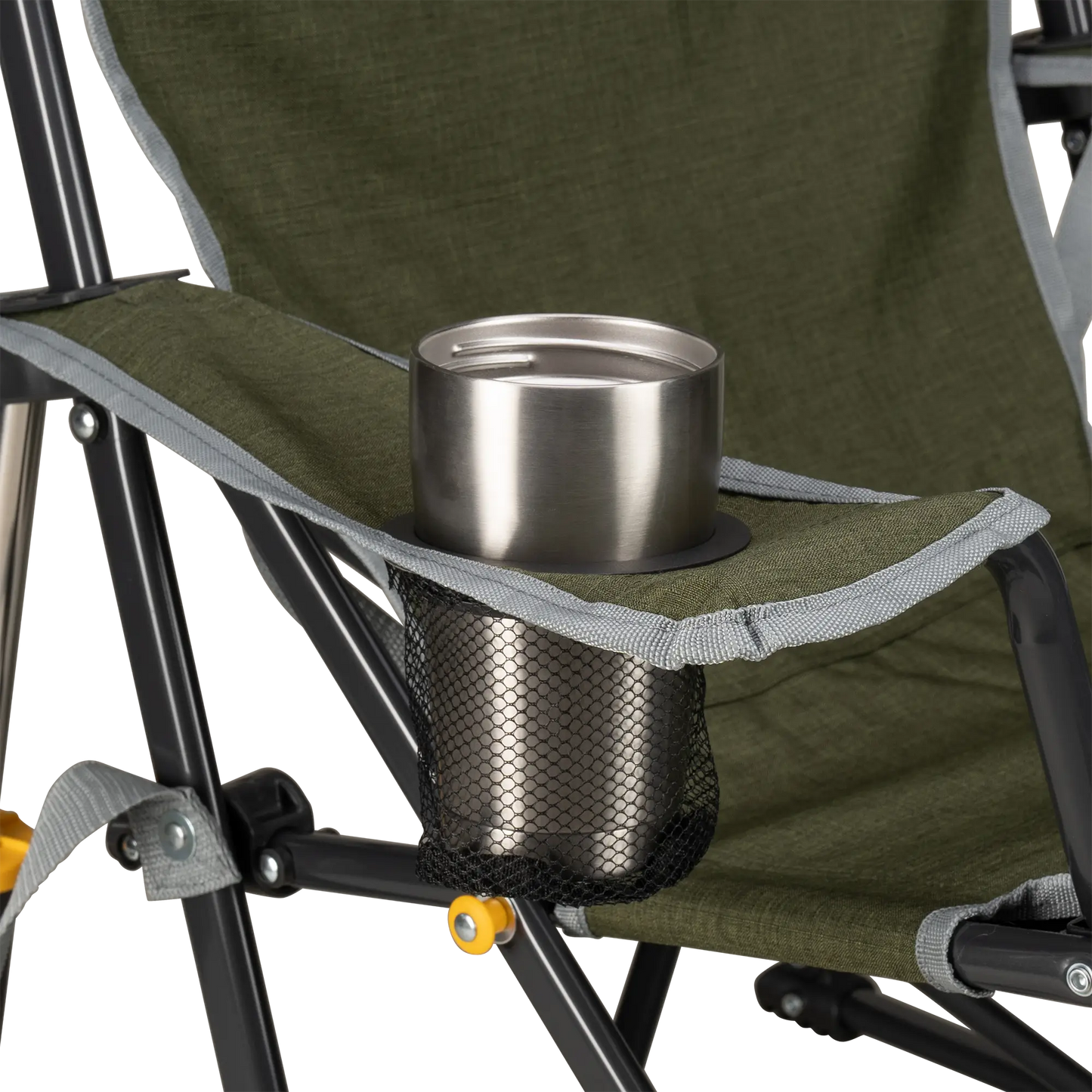 Luxury Camp Kickback Rocker - Choice 345 - Heavy-Duty Kickback Rocker with Beverage Holder Detail