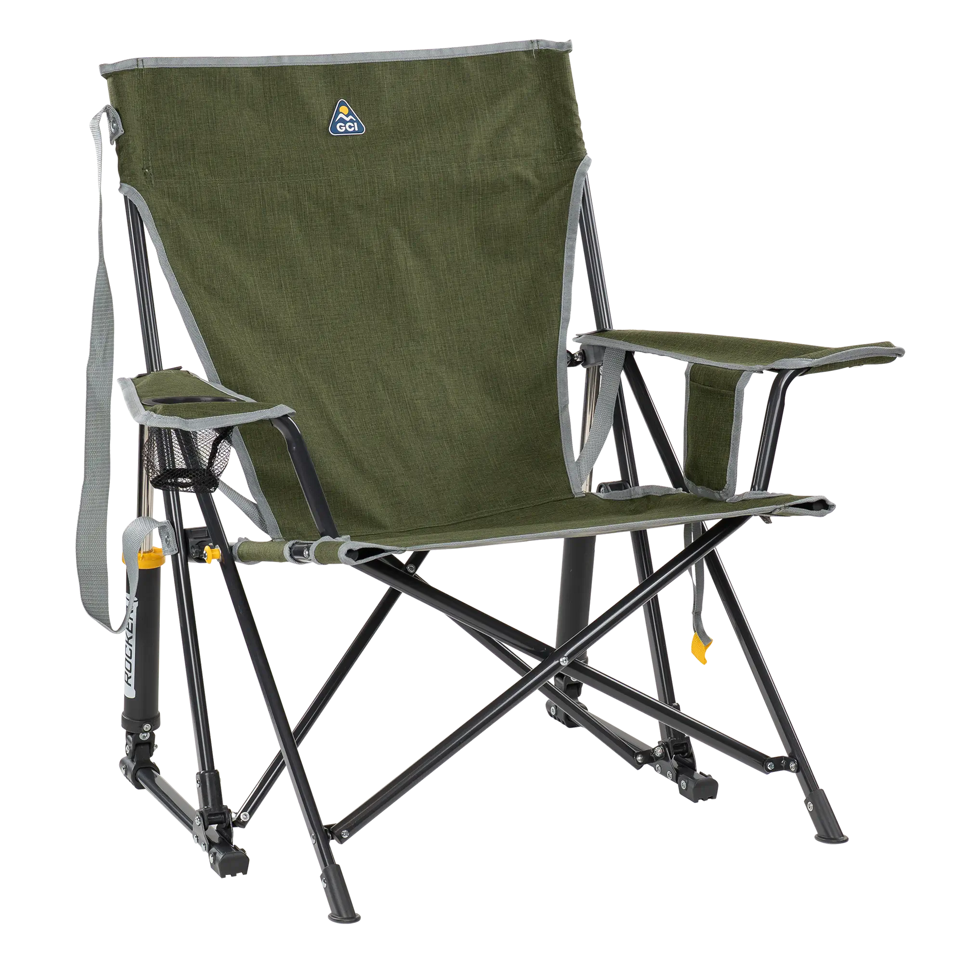 Luxury Camp Kickback Rocker - Choice 345 - Heavy-Duty Kickback Rocker with Beverage Holder - Heathered Loden