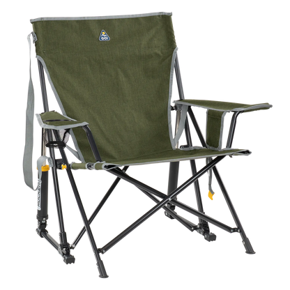 Luxury Camp Kickback Rocker - Choice 345 - Heavy-Duty Kickback Rocker with Beverage Holder - Heathered Loden