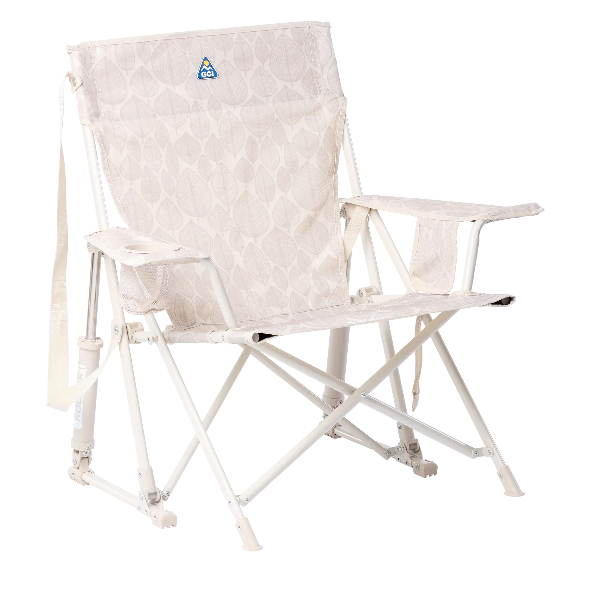 Luxury Camp Kickback Rocker - Choice 345 - Heavy-Duty Kickback Rocker with Beverage Holder - Soft Neutral Leaf