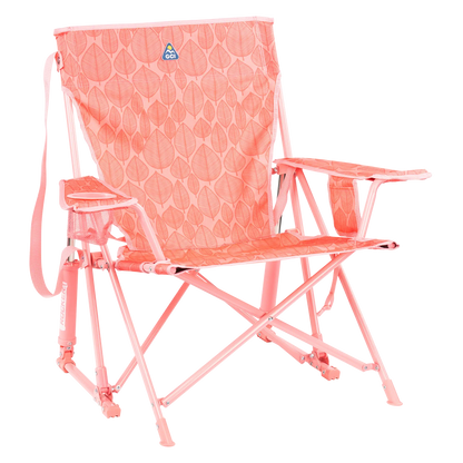 Luxury Camp Kickback Rocker - Choice 345 - Heavy-Duty Kickback Rocker with Beverage Holder - Soft Pink Leaf