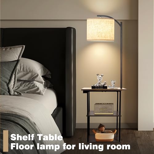 luxury PESRAE Floor Lamp with Table, End Tables with Charging Station(USB