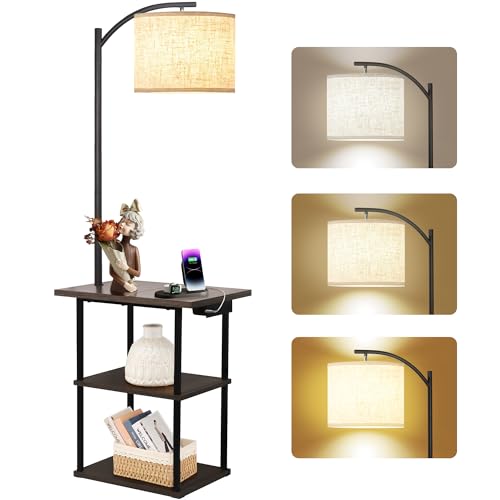 luxury PESRAE Floor Lamp with Table, End Tables with Charging Station(USB