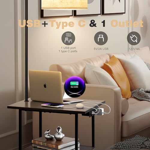 luxury PESRAE Floor Lamp with Table, End Tables with Charging Station(USB