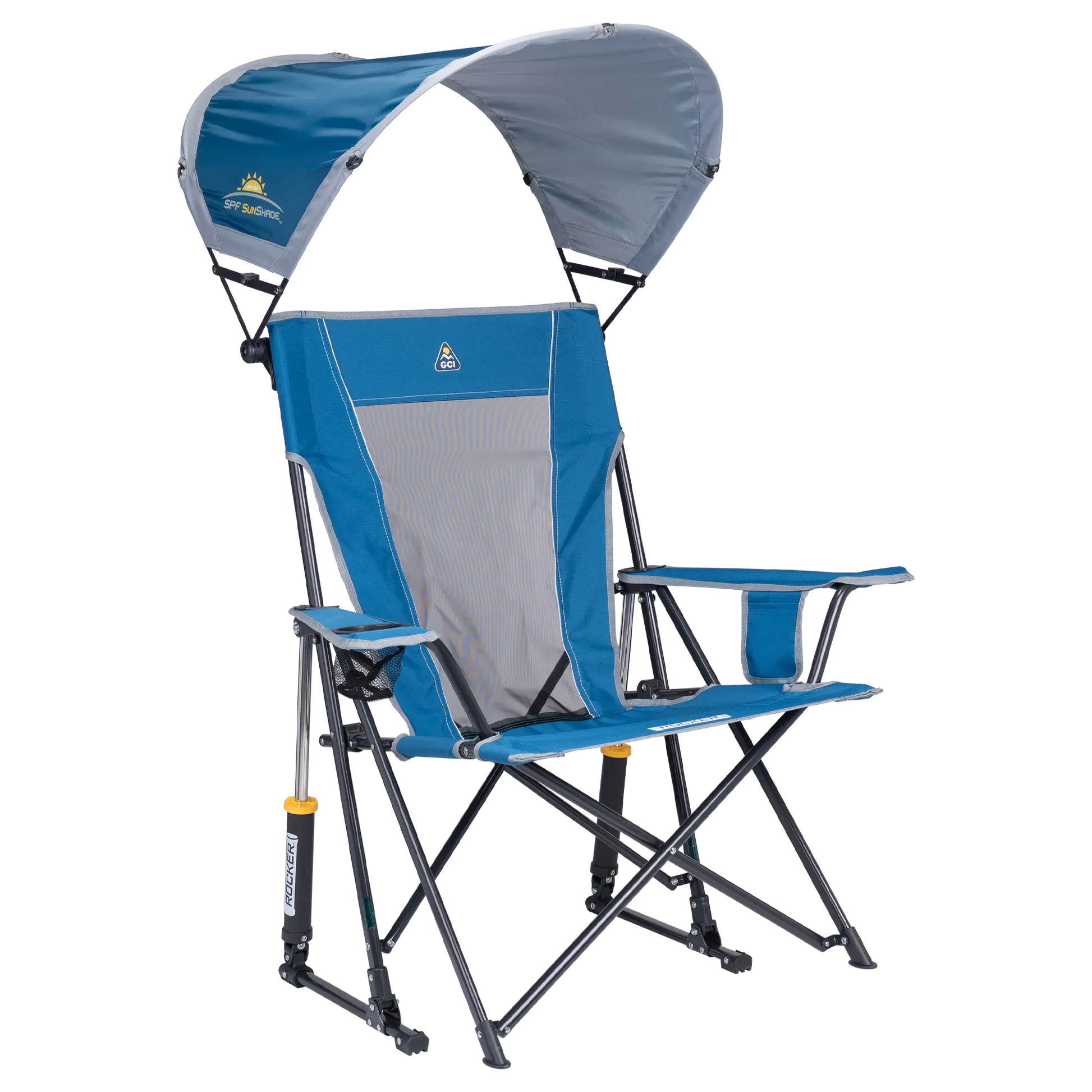 Premium All-Weather SunShade Rocker - Choice 550 - Heavy-Duty Kickback Rocker with Beverage Holder - Neptune Blue