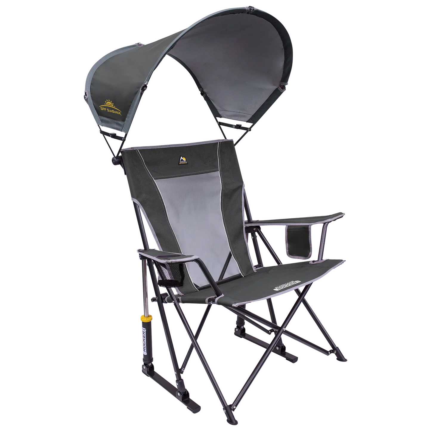 Premium All-Weather SunShade Rocker - Choice 550 - Heavy-Duty Kickback Rocker with Beverage Holder - Pewter