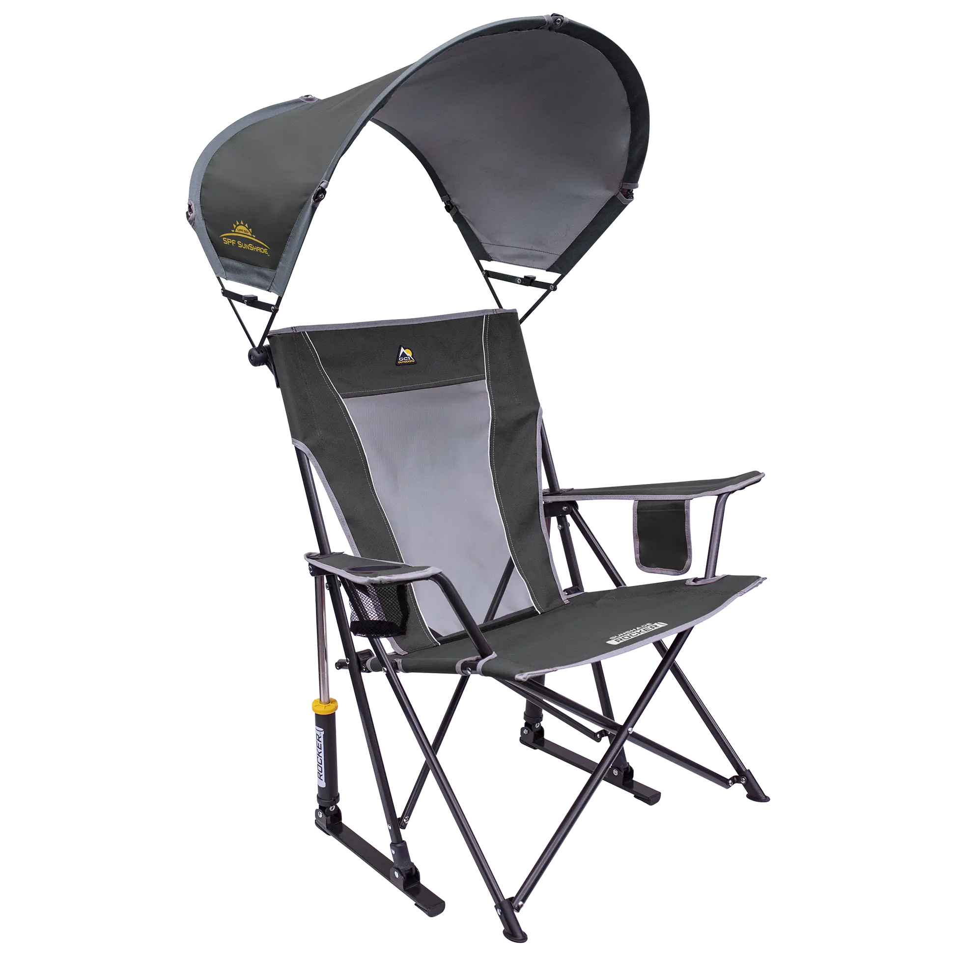 Premium All-Weather SunShade Rocker - Choice 550 - Heavy-Duty Kickback Rocker with Beverage Holder - Pewter