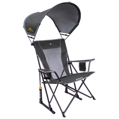 Premium All-Weather SunShade Rocker - Choice 550 - Heavy-Duty Kickback Rocker with Beverage Holder - Pewter