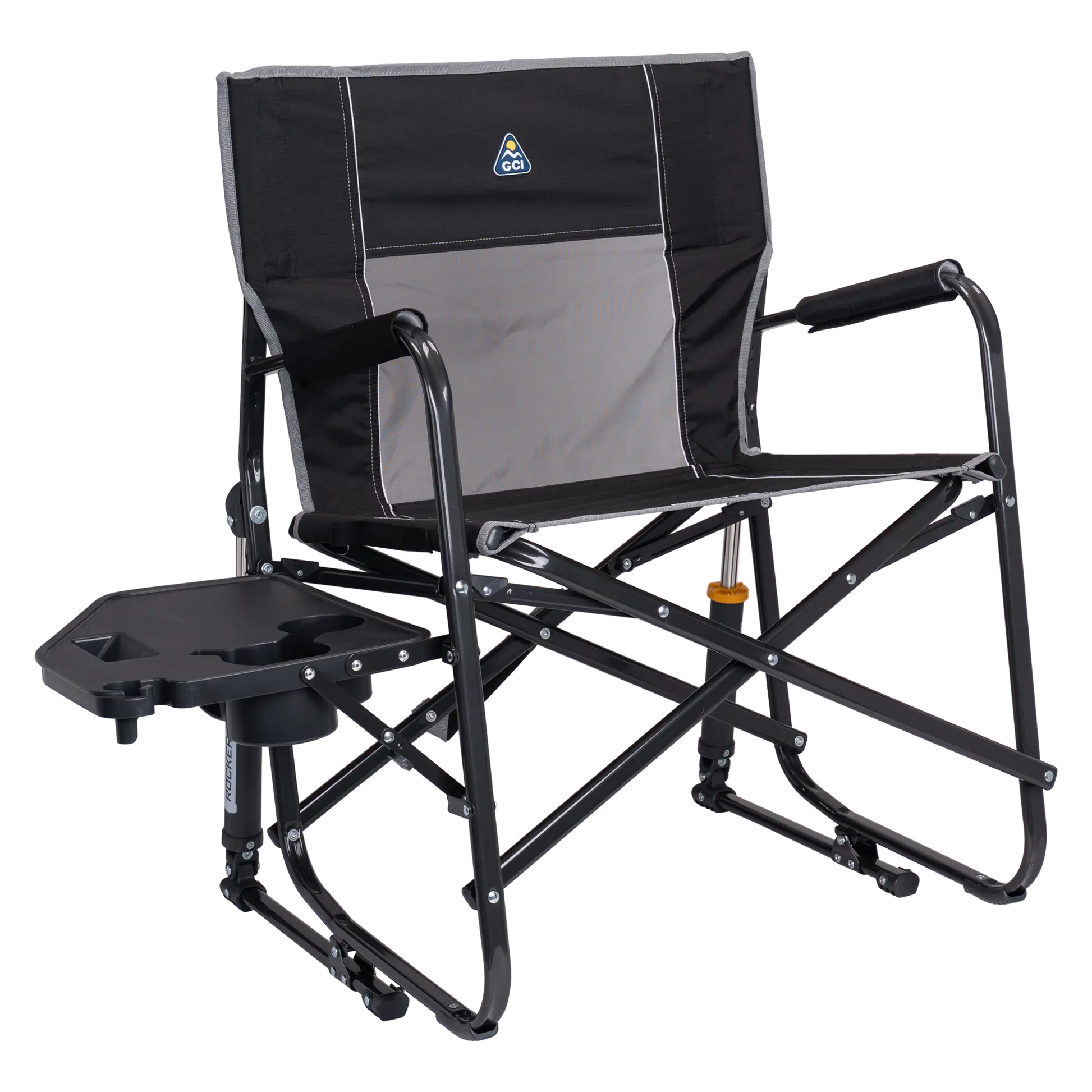 Smooth Motion Freestyle Rocker XL with Side Table - Choice 836 - Patented Spring-Action Rocking Chair for Camping - Black