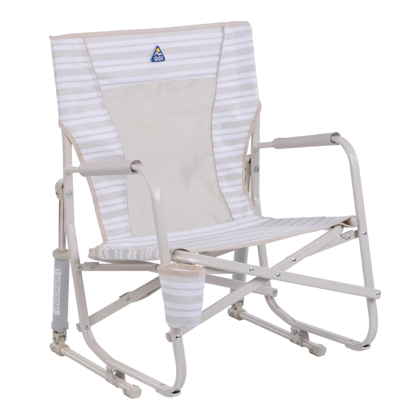 Premium All-Weather Beach Rocker - Choice 712 - RoadTrip Rocker Smooth Motion Camp Chair - Neutral Stripe