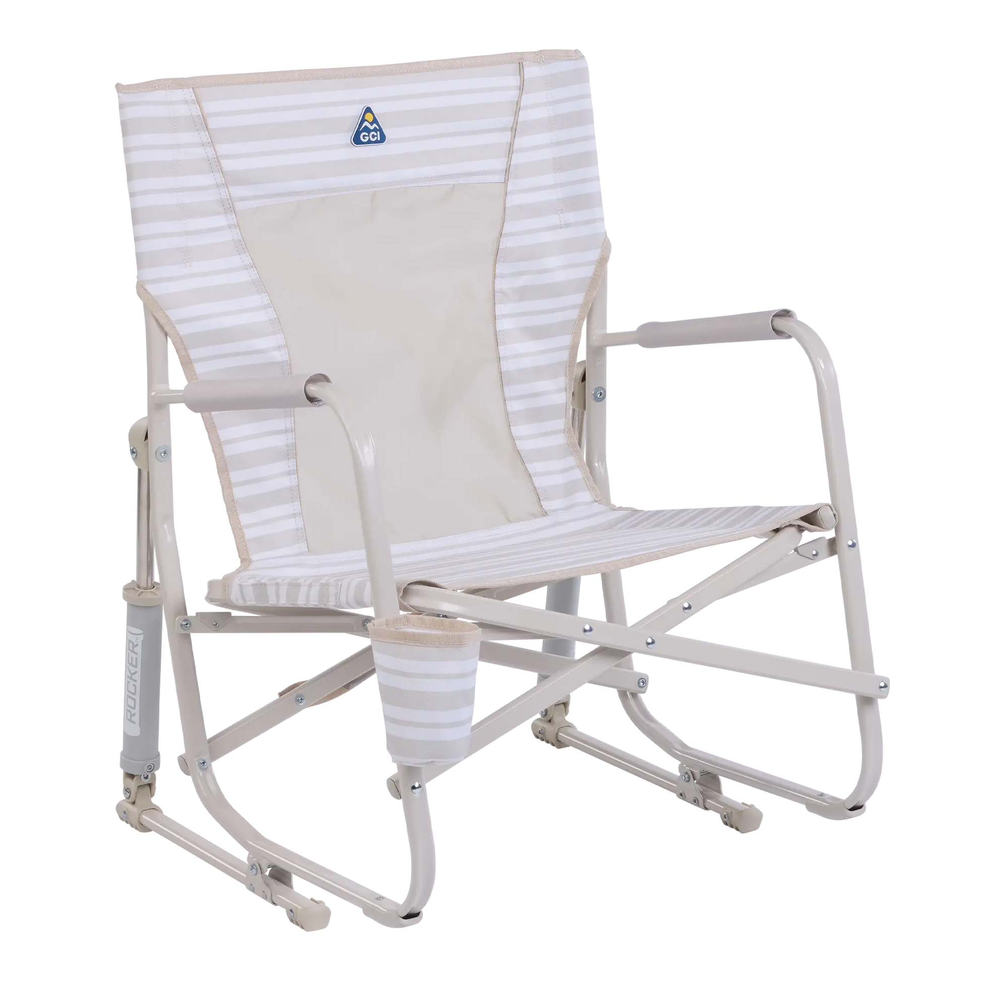 Premium All-Weather Beach Rocker - Choice 712 - RoadTrip Rocker Smooth Motion Camp Chair - Neutral Stripe