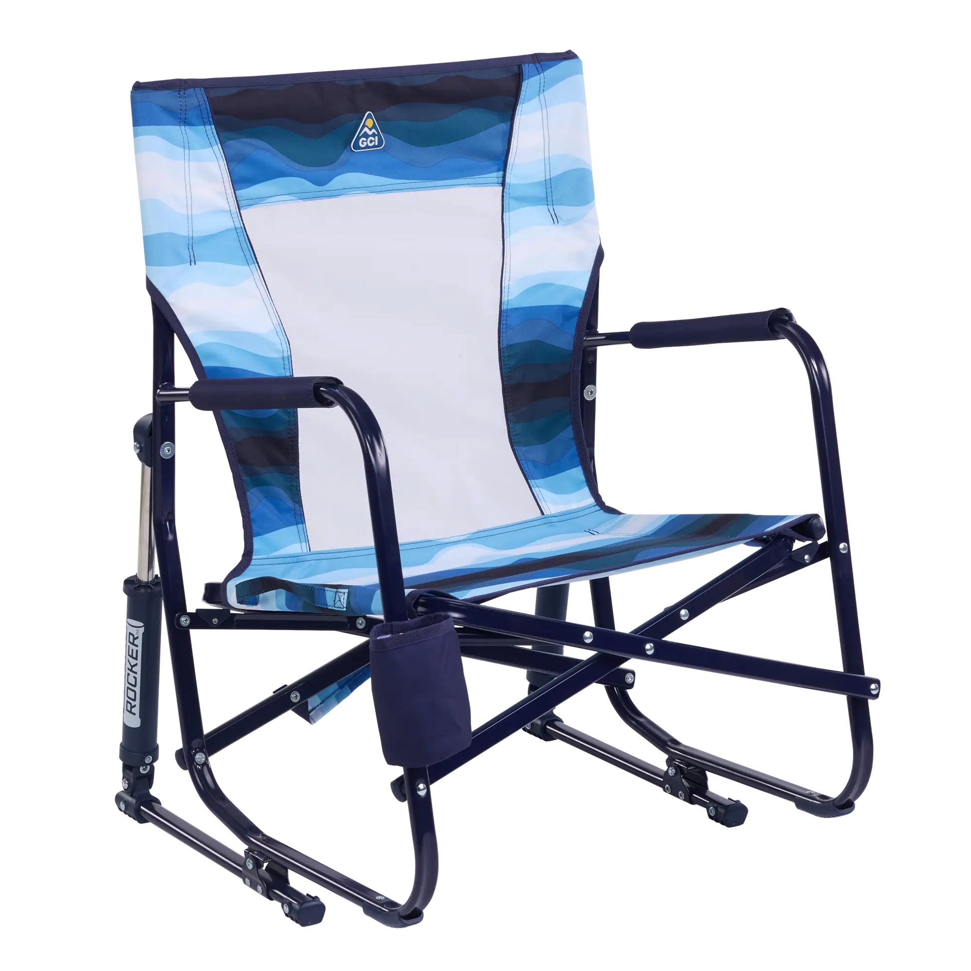 Premium All-Weather Beach Rocker - Choice 712 - RoadTrip Rocker Smooth Motion Camp Chair - Blue Beach Wave