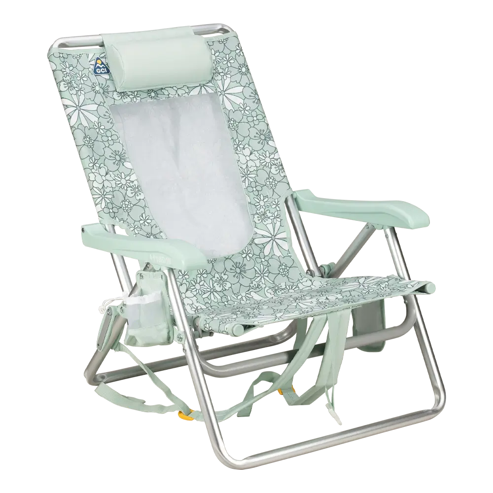 Backpack Travel Backpack Beach Chair - Choice 709 - Portable Heavy-Duty Low Boy Chair for Ocean Side - Floral Pastel Green