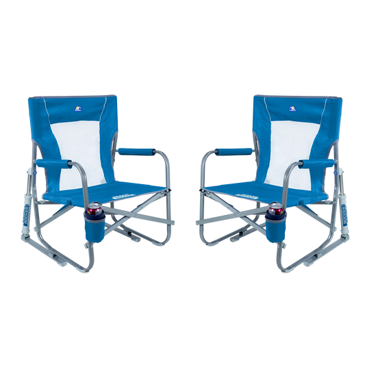 Smooth Motion Beach Rocker Bundle - Choice 773 - Patented Spring-Action Rocking Chair for Camping - Saybrook Blue