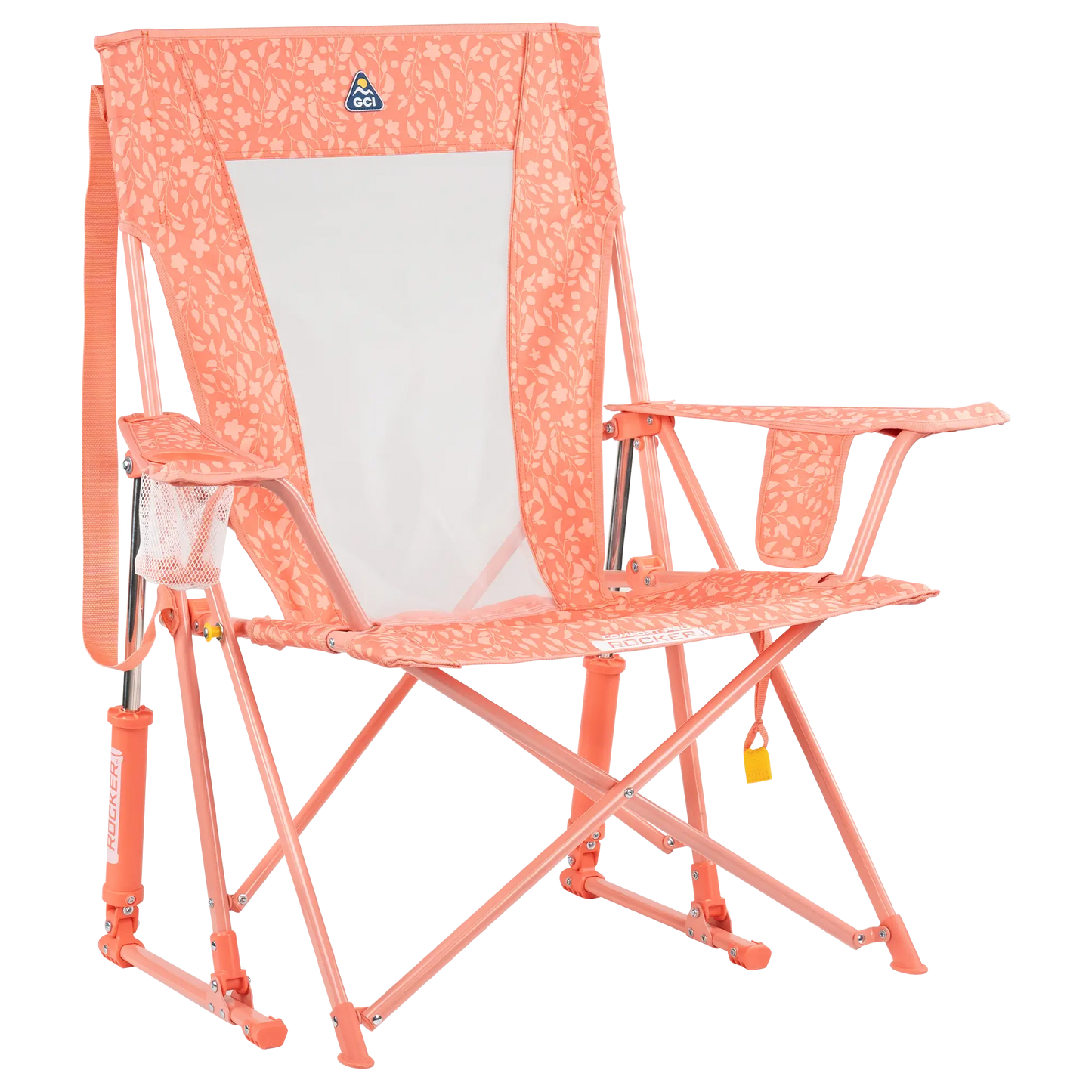 Luxury Camp Comfort Pro Rocker - Choice 375 - Patented Spring-Action Rocking Chair for Camping - Coral Garden