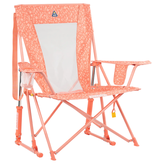 Luxury Camp Comfort Pro Rocker - Choice 375 - Patented Spring-Action Rocking Chair for Camping - Coral Garden