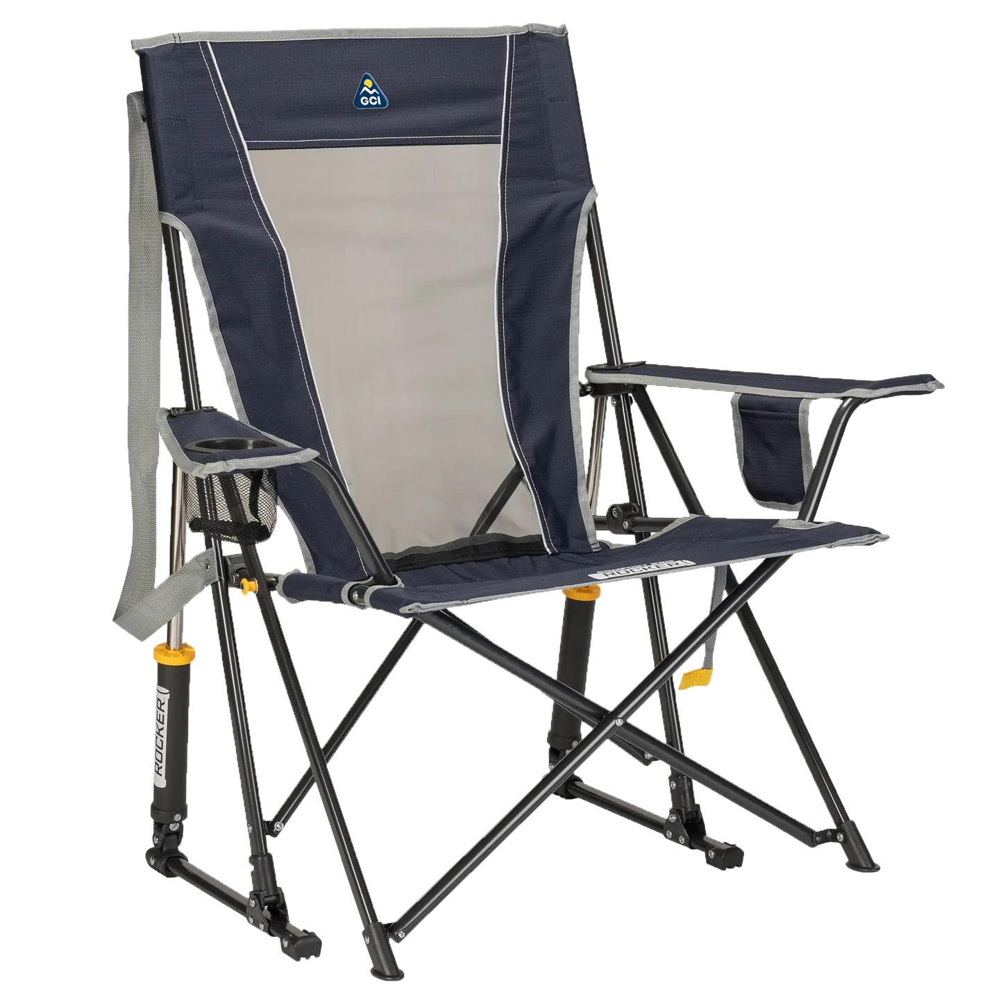 Luxury Camp Comfort Pro Rocker - Choice 375 - Patented Spring-Action Rocking Chair for Camping - Indigo