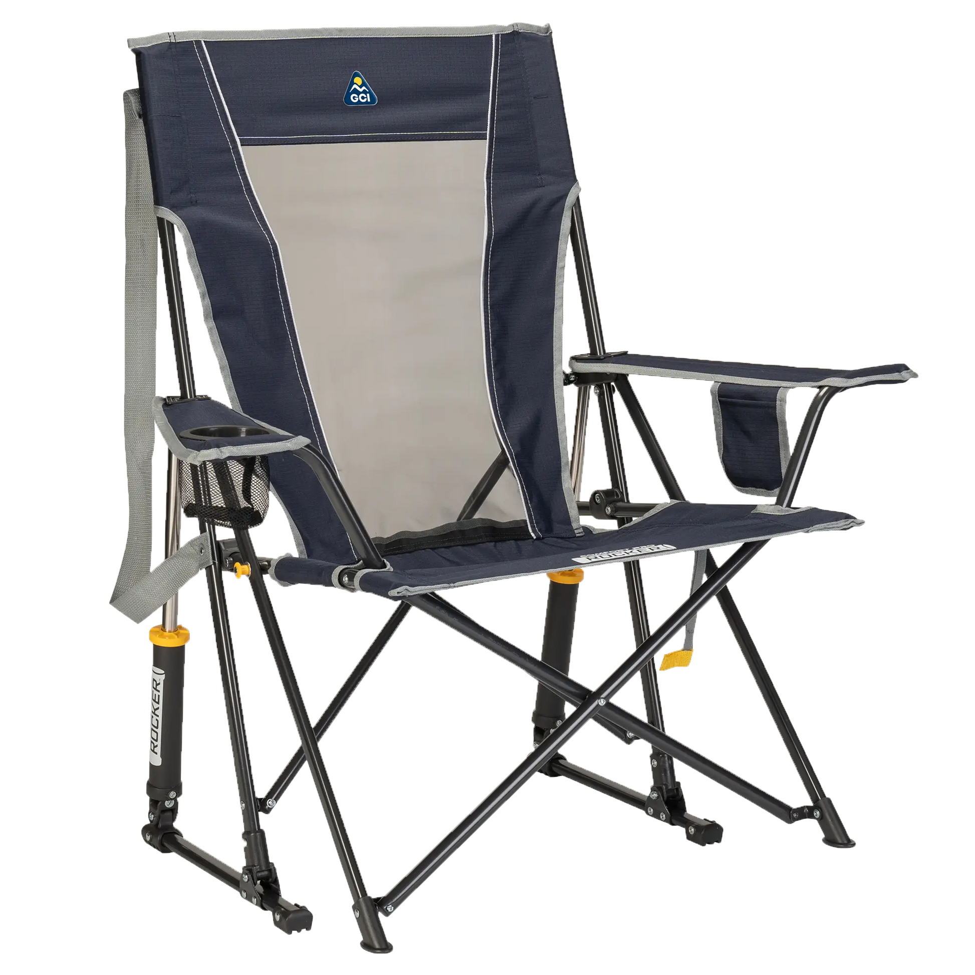 Luxury Camp Comfort Pro Rocker - Choice 375 - Patented Spring-Action Rocking Chair for Camping - Indigo