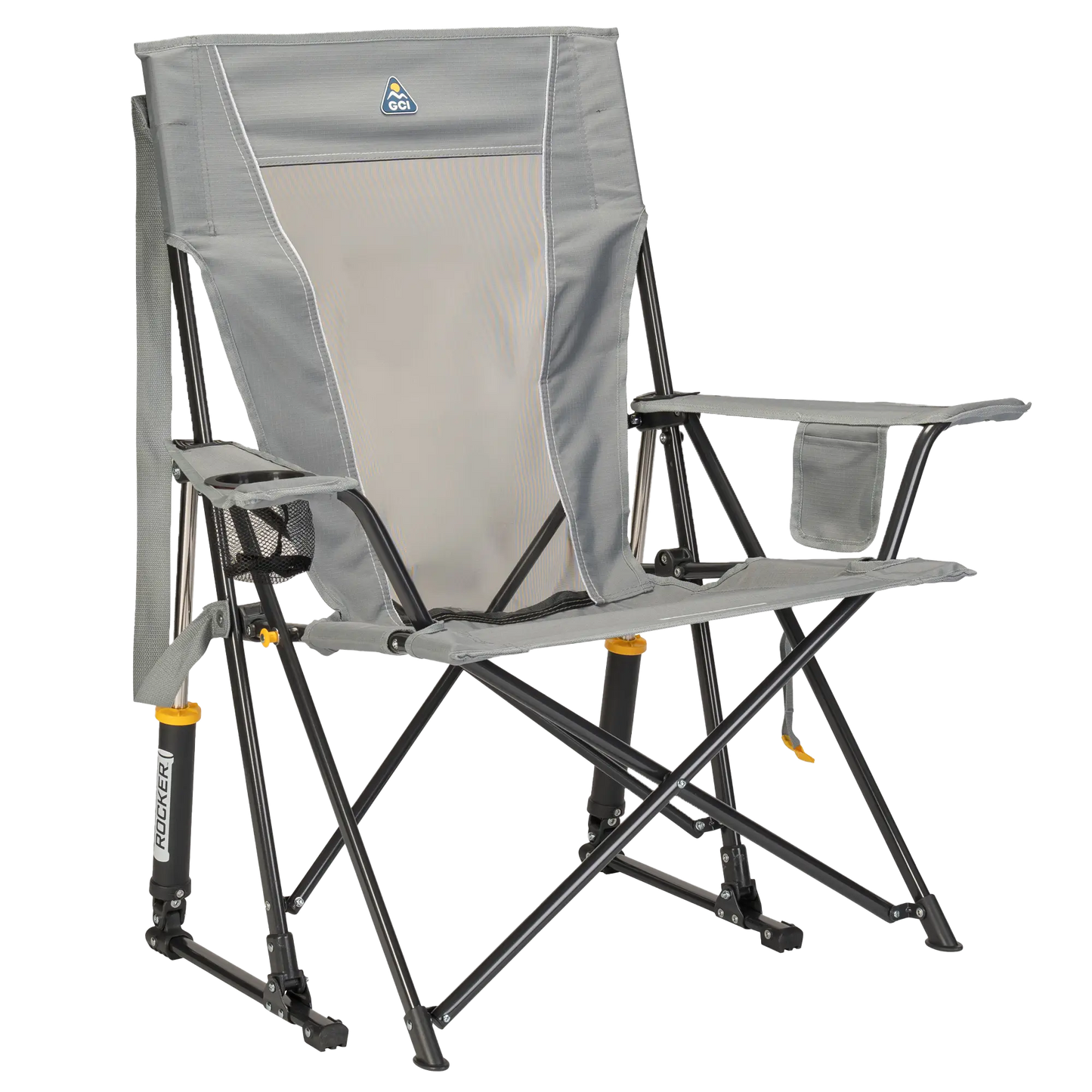 Luxury Camp Comfort Pro Rocker - Choice 375 - Patented Spring-Action Rocking Chair for Camping - Mercury Gray