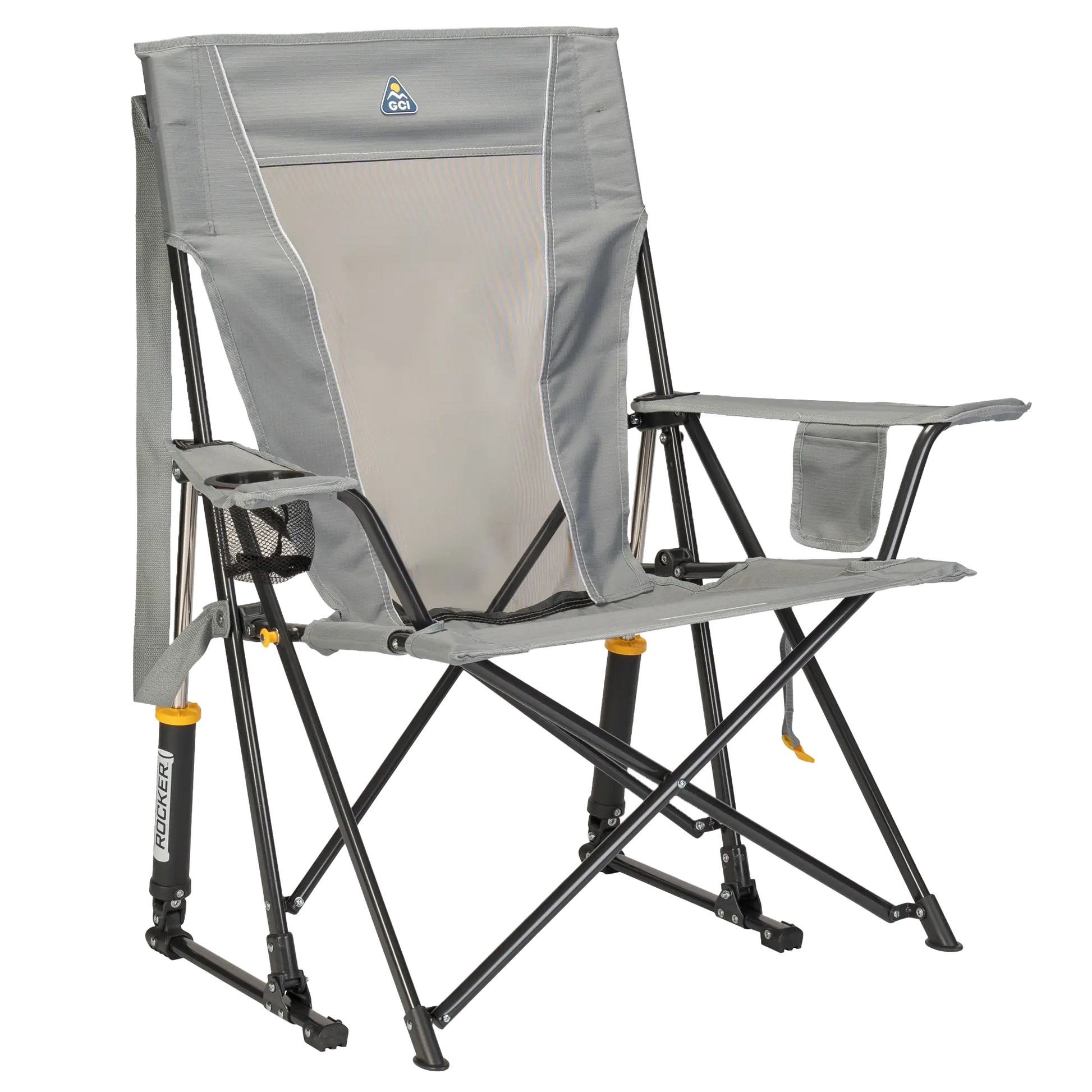 Luxury Camp Comfort Pro Rocker - Choice 375 - Patented Spring-Action Rocking Chair for Camping - Mercury Gray