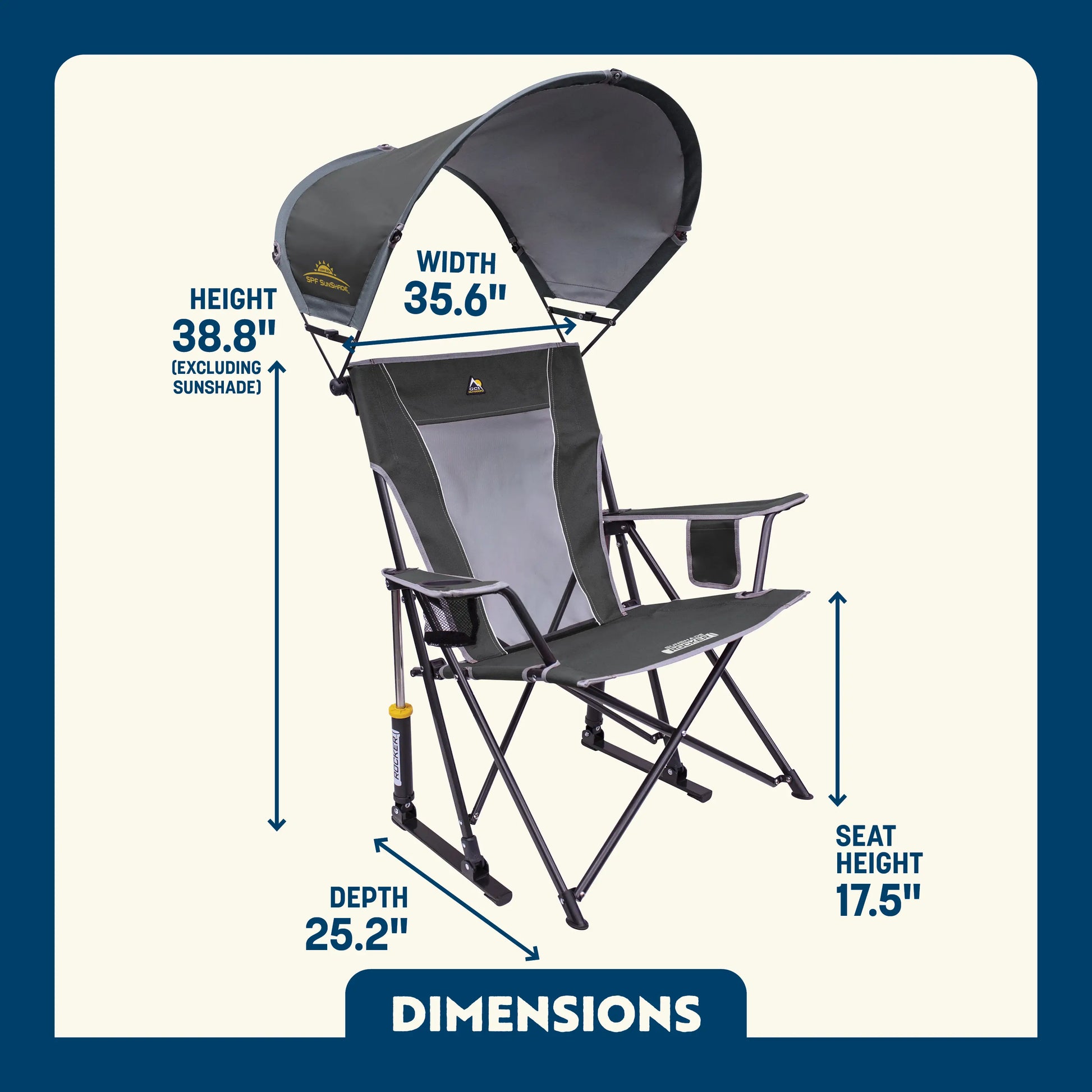 Premium All-Weather SunShade Rocker - Choice 550 - Heavy-Duty Kickback Rocker with Beverage Holder Detail