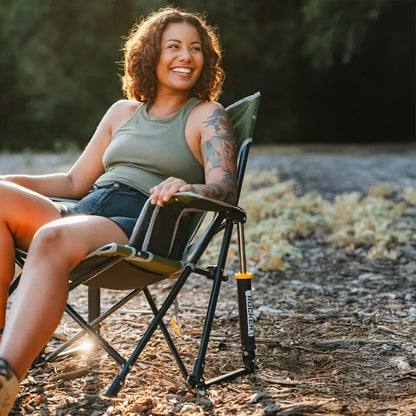 Luxury Camp Kickback Rocker - Choice 345 - Heavy-Duty Kickback Rocker with Beverage Holder Detail
